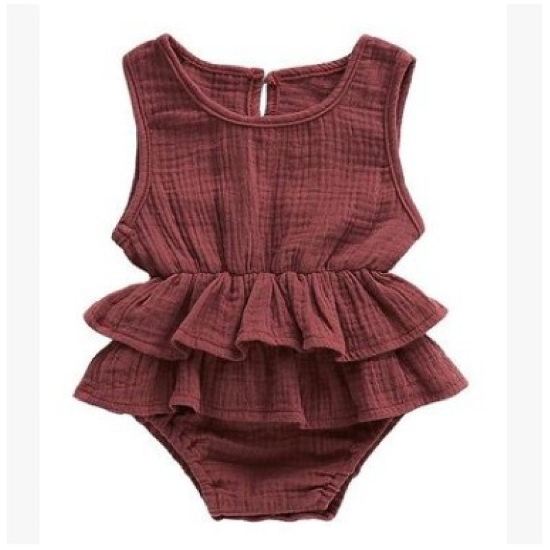 Conyson ins hot sale summer fashion linen Sleeveless pure color toddler kids clothing Rompers wear new born baby clothes rompers