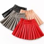 2-15years Baby Dress Girls PU Leather Pleated Skirt Baby Girl Elastic Waist Short Solid Skirts pleated skirt