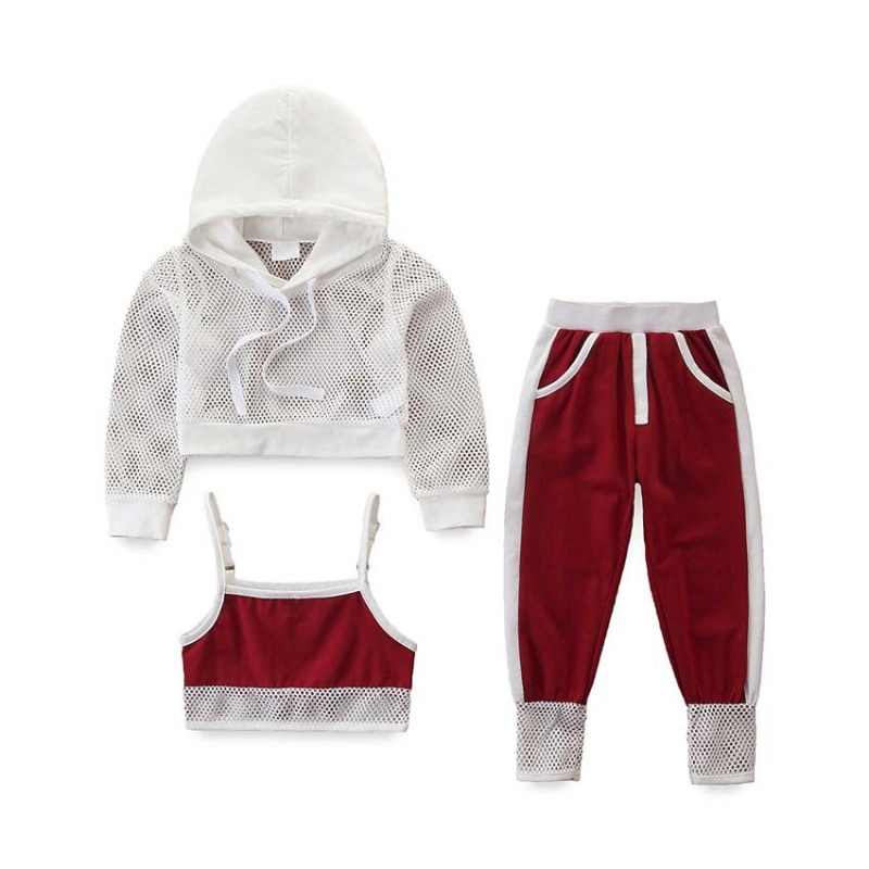Wholesale 3PCS Toddler Kids Baby Girl Sports Clothes set girls spring summer Hooded Top Shirt vest Pants Outfit
