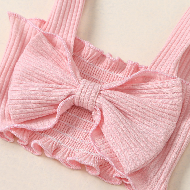 Conyson Wholesale Cotton Gauze Infant Flutter print bowknot Suit Baby kids girls Summer Clothing Rompers Sleeveless rompers