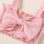 Conyson Wholesale Cotton Gauze Infant Flutter print bowknot Suit Baby kids girls Summer Clothing Rompers Sleeveless rompers