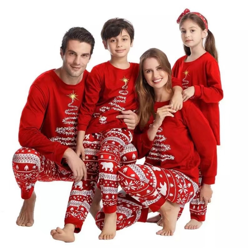 Conyson New Christmas Pajamas Set Mommy and Me Elk Print Family Suits Father Mother Kids Homewear Sleepwear Clothes