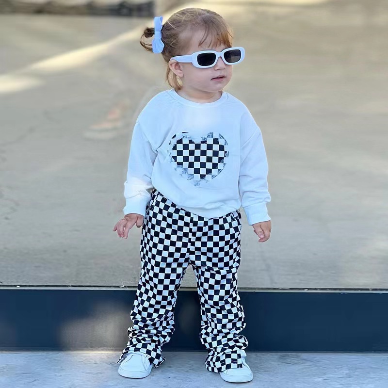 Conyson Stock Lots Spring Autumn Comfortable Casual Style Lattice Design Polyester Two Piece Girls Kids Clothing Sets