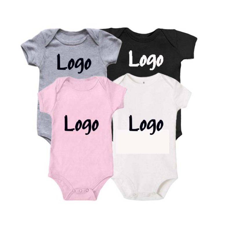 Conyson Wholesale 2022 Summer Infant Unisex Personalized Short Sleeve Bodysuits Custom Print Logo Toddler Baby Solid Romper