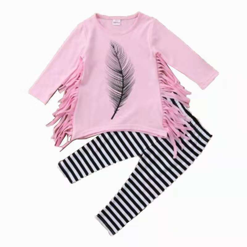 Children's Spring And Autumn Leisure Suit Children's Fringed T-shirt Zebra Pattern Pants Suit