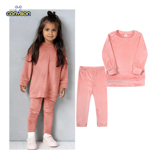 Conyson Casual Kids Girl Jogging Set Sportswear Infant Girls Long Sleeve Sweater Outfit Customized 2Pcs Clothes Sets