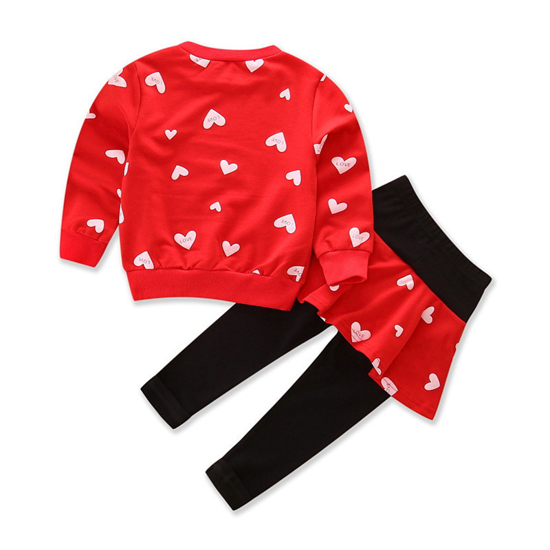 Conjunto de roupa infantil personalizado para meninas, composto por camiseta de manga comprida e leggings, 100% algodão.