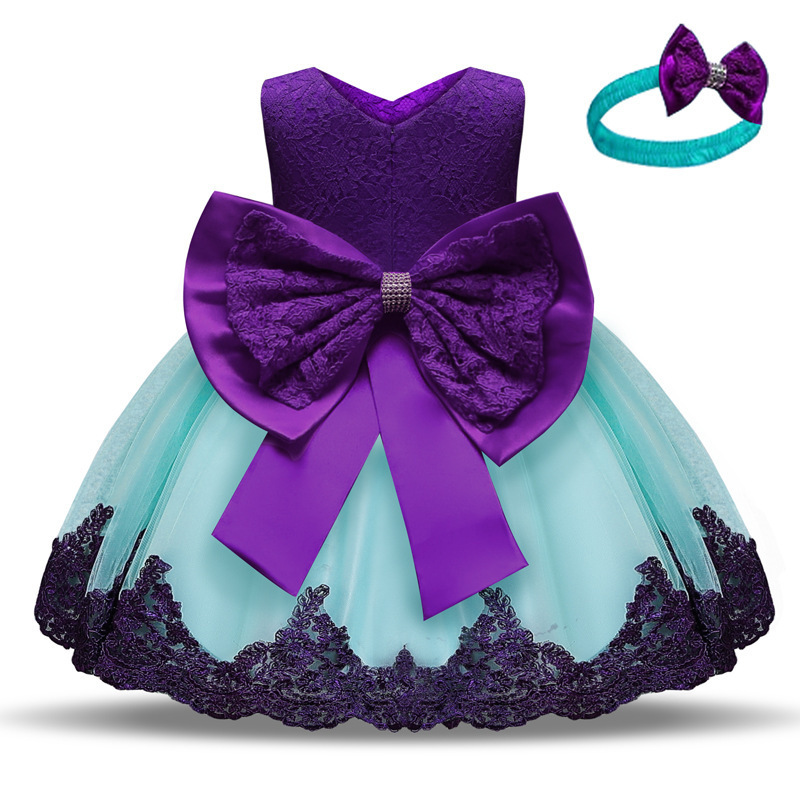 Cute Kids Lace Dress Flower Girl Dresses For 1 Years Old Baby Girl Party Baptism Dress With Hair Band