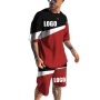 hot sale rts summer Custom logo Made Outdoor men jogger Clothes suit patchwork color clothing two-piece adult t-shirt short Set