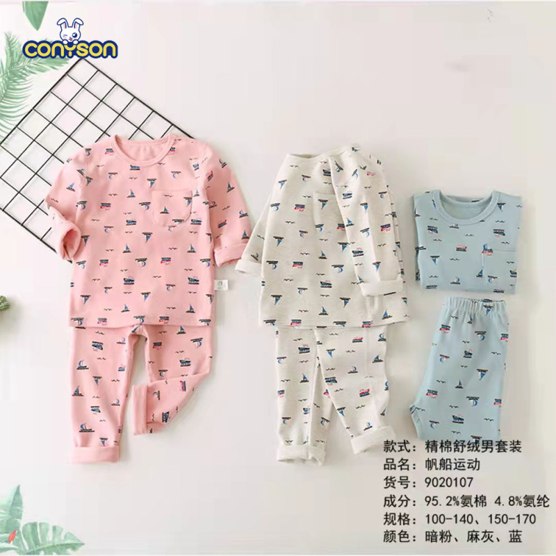 Conyson Wholesale Winter Long Sleeve Simple Style Printing Kids Christmas Gift 2Pcs Infant and Toddler Pajamas for Boys