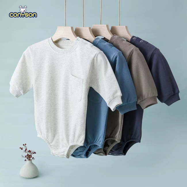 Conyson Wholesale New Autumn baby High Quality romper Solid Cotton Long Sleeve Infant Baby sweatshirt Romper