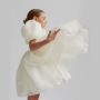 Conyson High Quality Fashion Mesh Girls Princess Vintage Tulle Puff Sleeve Pink Wedding Party Birthday Tutu Dress