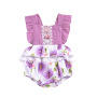 Conyson Hot Sale New Designer European Kids Clothes Princess Sleeveless Jumpsuit Flower Print Hairball Lace Baby Girls Rompers