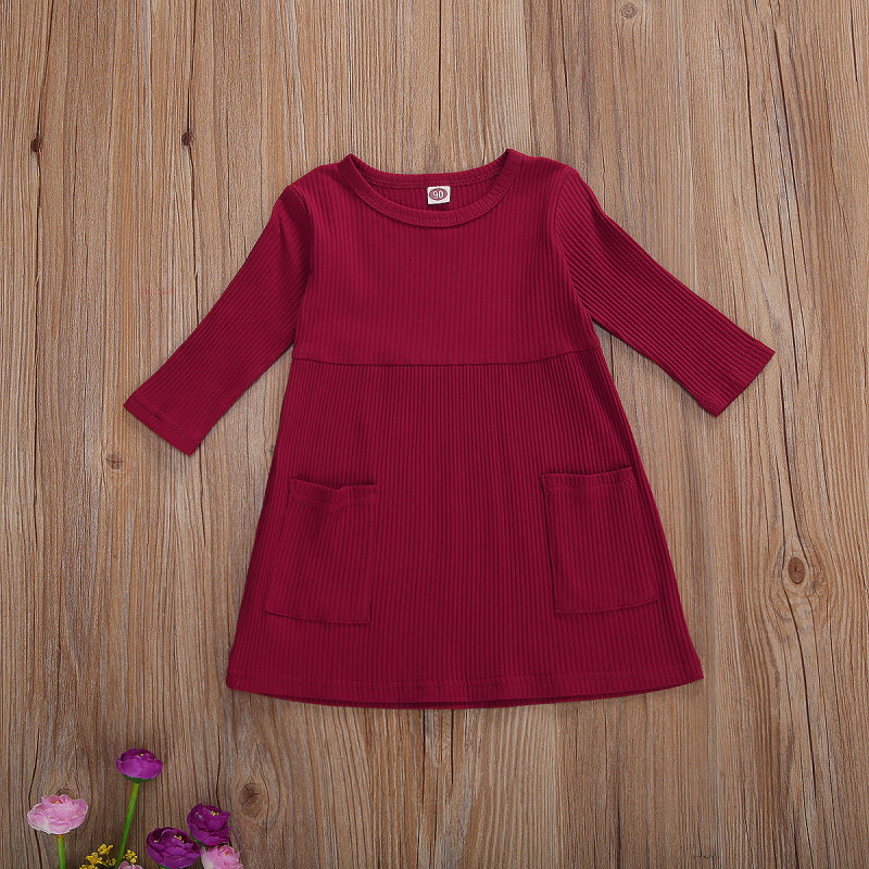 Conyson Spring Cotton Causal Kids Clothes Infant Baby Girls Knit Three Quarter Sleeve Solid Pocket Princess Flower A-line Dress