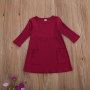 Conyson Spring Cotton Causal Kids Clothes Infant Baby Girls Knit Three Quarter Sleeve Solid Pocket Princess Flower A-line Dress