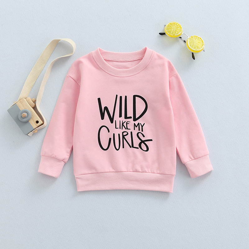 Conyson Wholesale Spring Infant Kids Girls Tops Clothes Baby Letter Print Long Sleeve Pullover Cotton Custom Sweatshirt for Kids