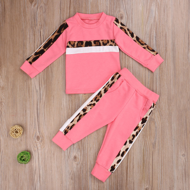 New European And American Stitching Leopard Print Children's Suit Design Autumn Girl Suit