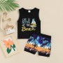 Conyson hot sale fashion summer Children's print sunshine cotton clothes infant kid short suit two-pieces vest boy clothing Sets