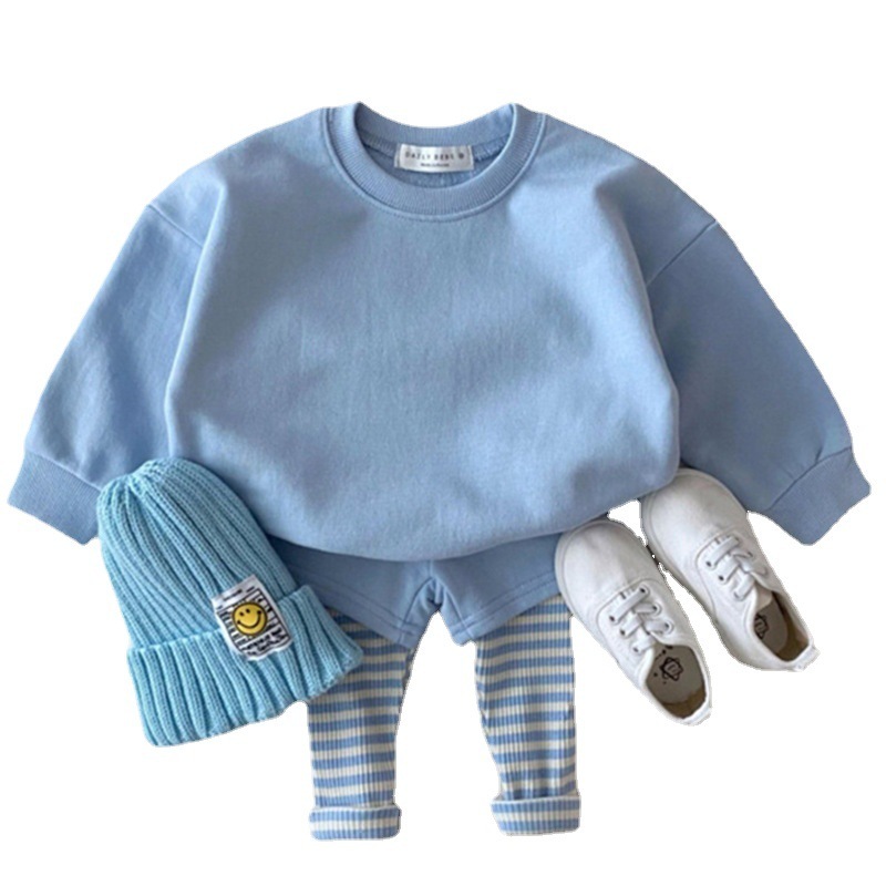 Infants Suits Long Sleeve Oneck Sweater Shorts Spliced Stripe Leggings Two Pieces Sets Unisex Fashion Casual Children Clothing