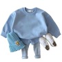 Infants Suits Long Sleeve Oneck Sweater Shorts Spliced Stripe Leggings Two Pieces Sets Unisex Fashion Casual Children Clothing