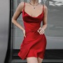 Conyson New Trendy Women's Fashion Dresses Spring Summer Sleeveless Solid Bodycon Mini Red Casual Suspender Women's Short Dress