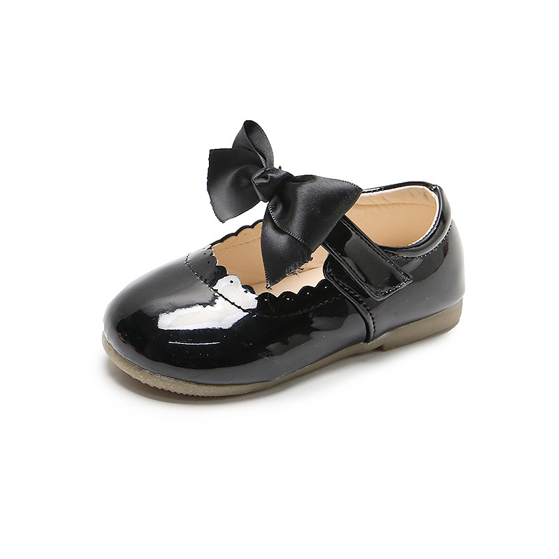 Conyson hot sale fashion spring size 15-30 child slip on Leather PU shoes rubber bottom baby girl princess bowknot dance shoes
