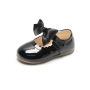 Conyson hot sale fashion spring size 15-30 child slip on Leather PU shoes rubber bottom baby girl princess bowknot dance shoes