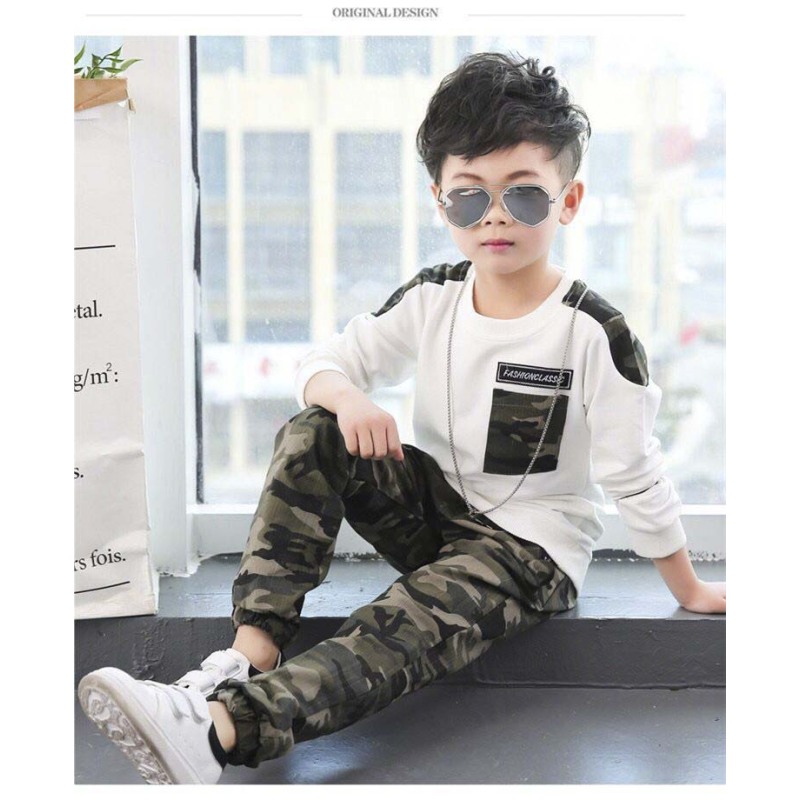 Latest Design Long Sleeve Camouflage Children's Boys Designers Clothes 2 Sets For Children