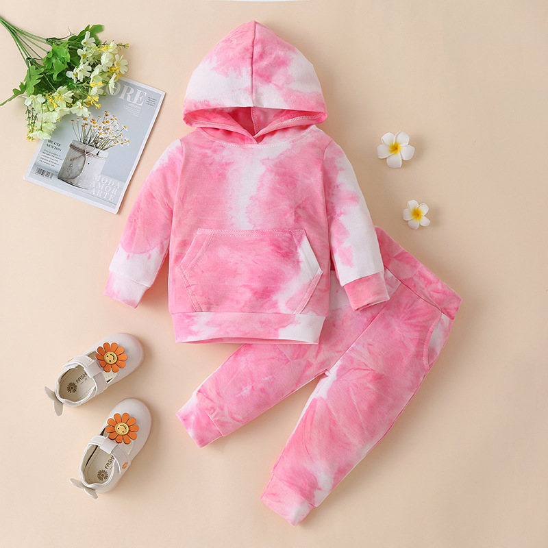 2021 new arrival tie dye autumu winter long sleeve hooded sweaters girls and boys clothing kids clothes baby outfits