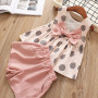Baby Girl Summer Clothes Polka Dot Printed Sleeveless Tops Big Bow Pure Color Shorts Girls Outfits Girls Bow Knot Two Piece Set