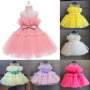 Conyson hot sale rts boutique summer fashion floral sleeve Baby Birthday solid color ball gown Kids Girls Princess Party Dresses