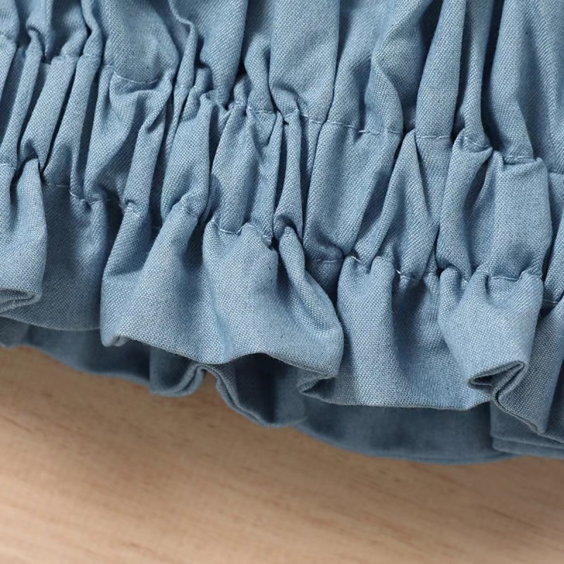 Conyson Wholesale Fashion Summer Girls Suit Blue Sleeveless Boutique Blue Wrinkled Top Plaid Shorts Two Pieces Girl Outfits