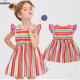 Conyson New Hot Sale Summer Kids Clothing Cotton Colorful Rainbow Striped Sleeveless Ruffle Sleeve Princess Vest Sweet Dress
