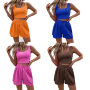 2023 Summer Custom Logo Workout Top And Shorts Sexy Fitness Urban Leisure Women Matching Tracksuit Clothing 2 Piece Set