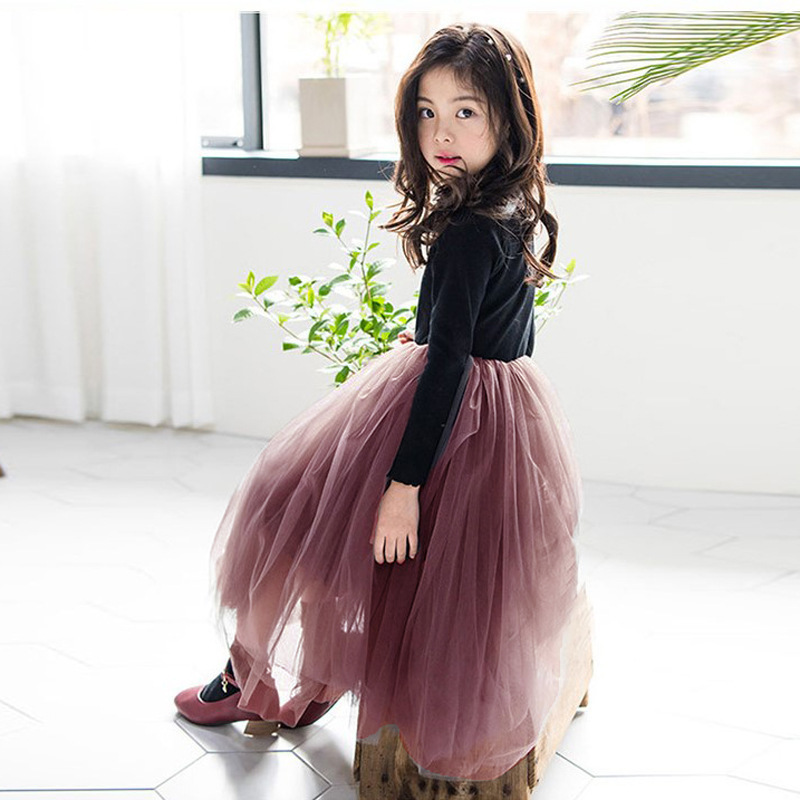 Conyson Wholesale Spring Clothing 3-15 Years Kids Long Sleeve Mesh Ballet Tulle Children Pink Dance Tutu Girls Dresses