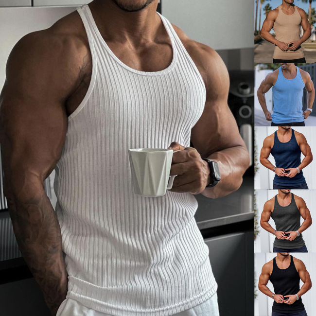 Conyson Muscle 2023 Fashion High Quality Summer Cotton Solid Vintage Vest Plus Sportswear Plain Collar Sleeveless Men shirt