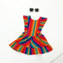 Conyson Cotton Casual Princess Short Dresses Colorful Rainbow Striped Sleeveless Ruffle Little Girls Pinafore Dress