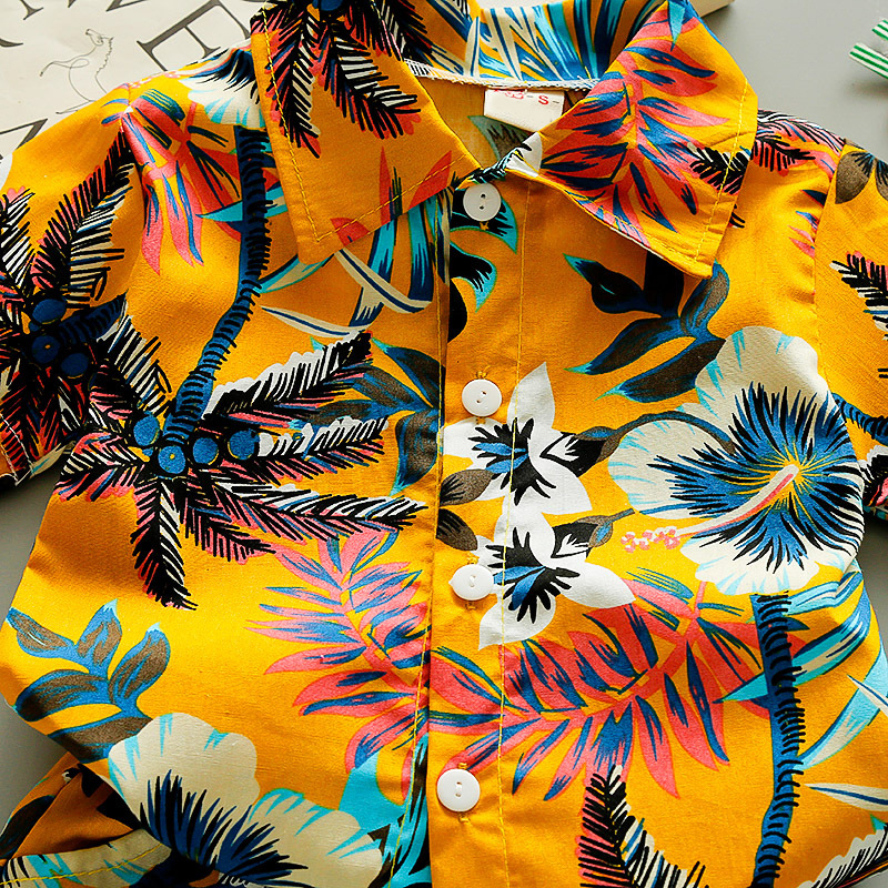 Baby Coconut Tree Pattern Popular Short Sleeve Shirt Boy Clothes 2021 New Coconut Tree Short-sleeved Cotton Children Suit