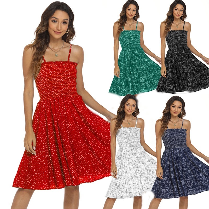 Hot Sale summer korean ready to ship Women's fold Dresses Sleeveless polyester Fashionable Women Loose spot Casual ladies Dress