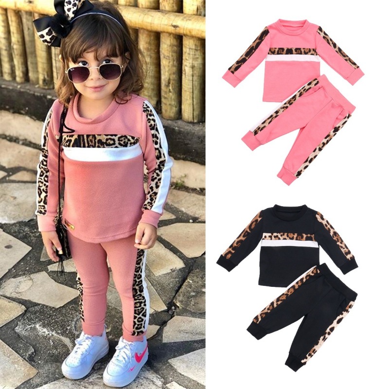 New European And American Stitching Leopard Print Children's Suit Design Autumn Girl Suit