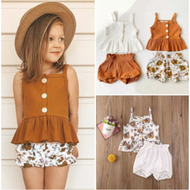 Conyson 0-3Y Summer Fashion Infant Girls Clothes Knit Sleeveless Top Flower Shorts Two Pieces Baby Girls Outdoor Outfits