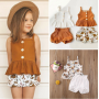 Conyson 0-3Y Summer Fashion Infant Girls Clothes Knit Sleeveless Top Flower Shorts Two Pieces Baby Girls Outdoor Outfits