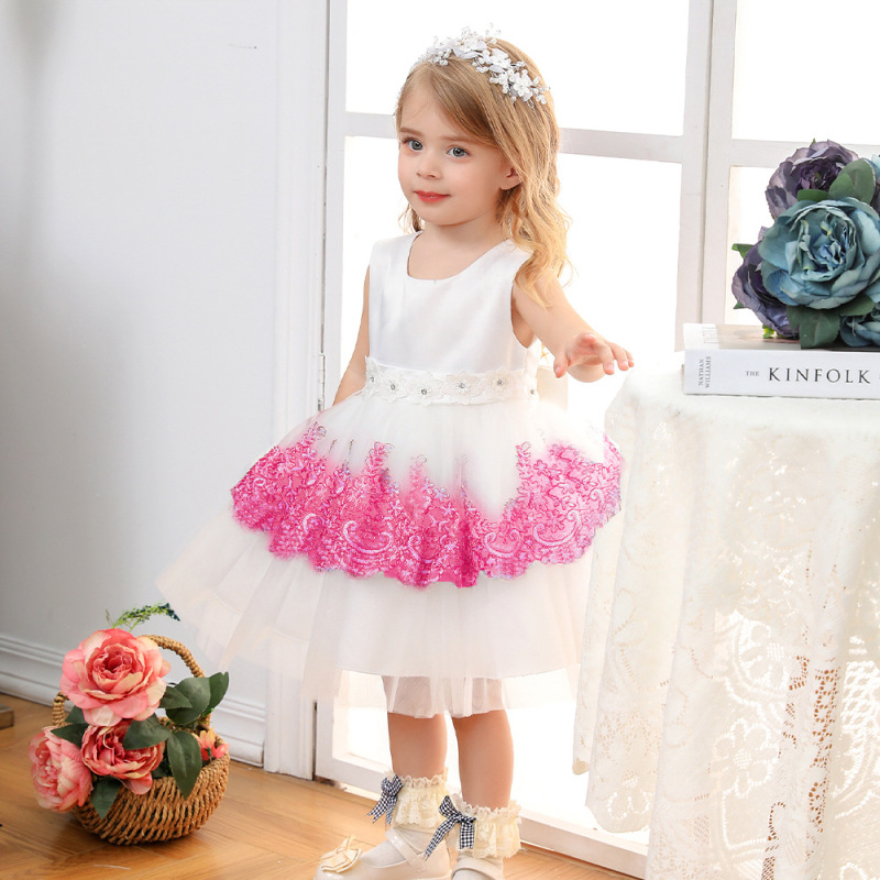 Conyson Wholesale Mesh Embroidery Children Girls Formal Evening Dress Ball Gown Kid Girls Princess Party Fancy Dresses