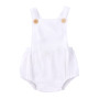 Conyson Wholesale Summer Pure Color Button Short Sleeve Bodysuit Girls Linen Newborn Suspenders Triangle Rompers for Toddlers