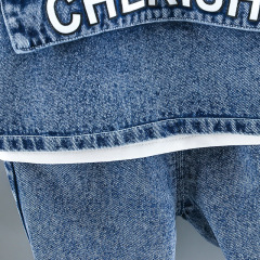 Conyson hot sale fashion autumn Boy kids boutique designers denim baby suit wholesale Clothing cotton hoodie 3-piece clothes set