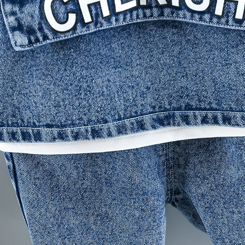Conyson hot sale fashion autumn Boy kids boutique designers denim baby suit wholesale Clothing cotton hoodie 3-piece clothes set