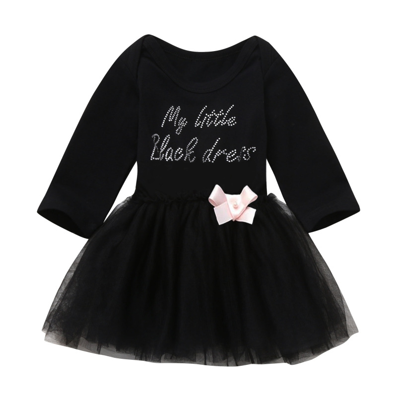 Toddler Infant Baby Girl Long Sleeve Dresses Party Flower Lace Dress Black Romper Jumpsuit Outfit