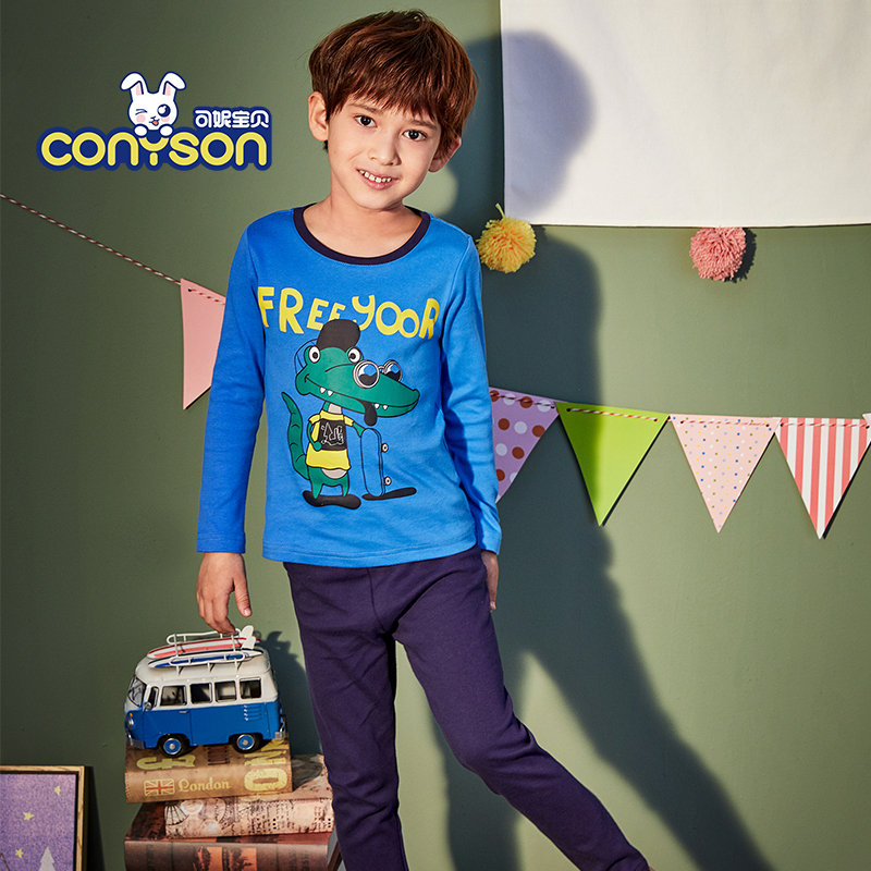 2020 Hot Sale O-Neck Customize 4-14Years Cartoon Breathable Knitted 2 Piece Cute Pajama Set