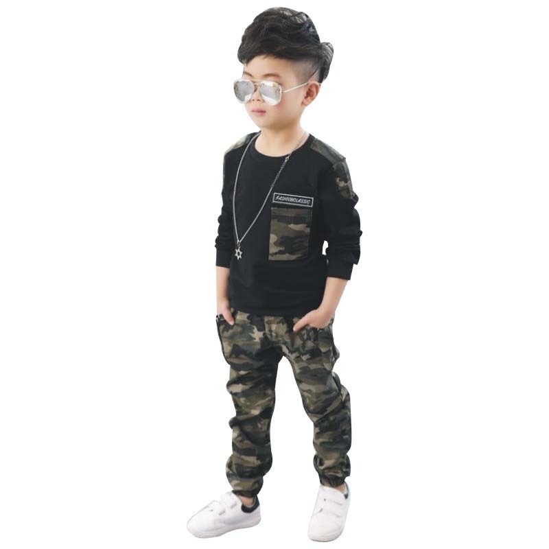 Latest Design Long Sleeve Camouflage Children's Boys Designers Clothes 2 Sets For Children