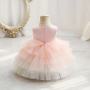 Conyson Lovely Floral Sleeveless Dress Toddler Infant Newborn Layered Pearl Princess Dress Ombre Cute Party Dress